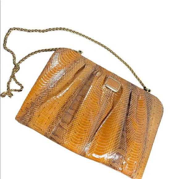 Vintage 1960s Snow White Snake skin leather clutch shoulder bag purse boho - Picture 1 of 16